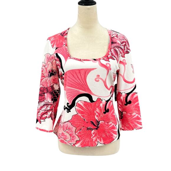 Carlisle NWT Pink Floral Gold Metallic Embellished Square Neck Slim Fit Top - Picture 1 of 11
